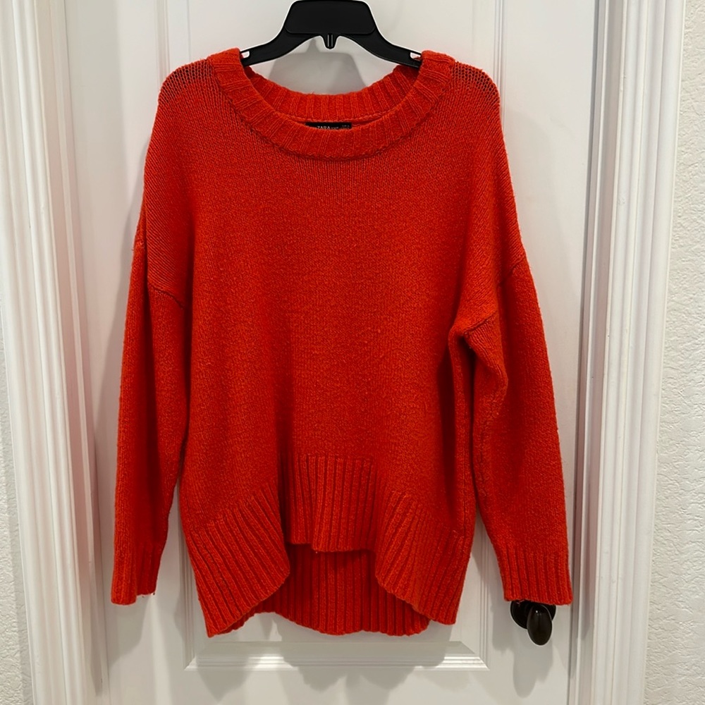 Zara Redish/Orange Wool Knit Oversized Sweater